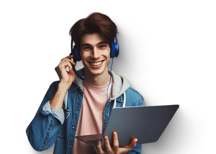 Student with headphones and laptop